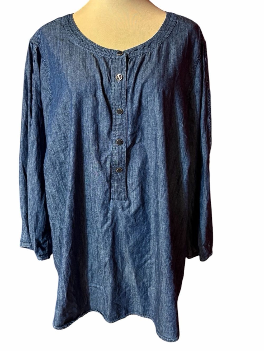 Talbots Indigo Chambray Denim Henley Tunic Top Plus Size 3X